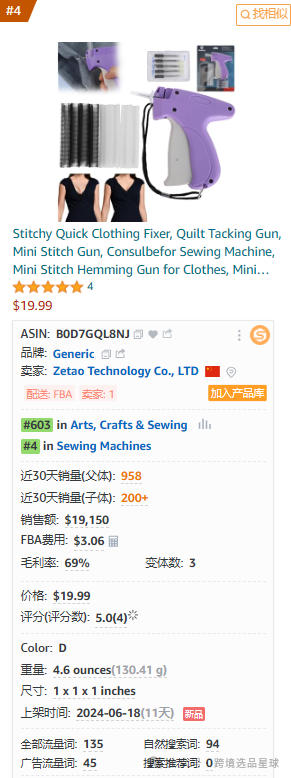 亚马逊选品-数据分析第8期 迷你缝纫器